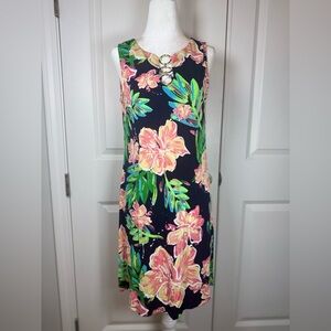 MSK Petite Tropical Floral A-Line Dress PM Sleeveless Resort Summer